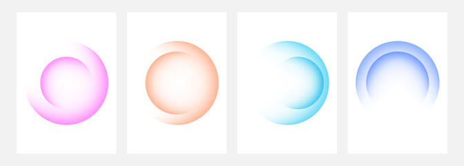 Set of color gradient round shapes. Futuristic abstract backgrounds with light soft colored spheres for creative graphic design. Vector illustration.