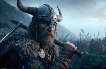 portrait of a viking with an axe