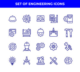 Simple Set of Engineering Related Vector Line Icons. Contains such Icons as Manufacturing, Engineer, Production, Settings and more. DN9