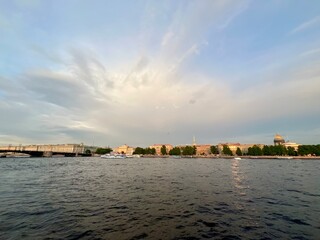 City river at the sunset time 