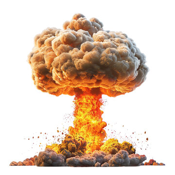Powerful nuclear explosion with a mushroom cloud rising up, cut out