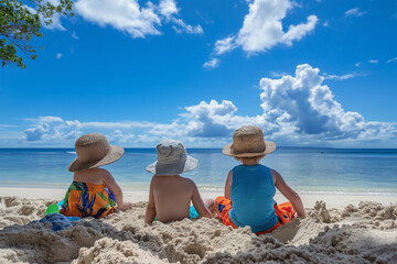 Children playing at the beach during the summer