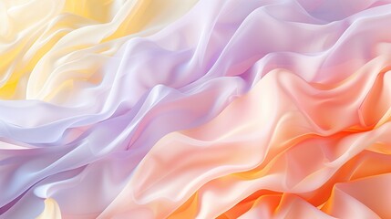 Obraz premium A graceful composition of pastel waves in coral, soft lilac, and pale yellow, creating a beautiful and tranquil abstract scene.