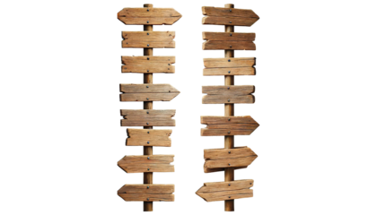 Blank wooden direction sign board isolated on transparent or white background