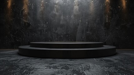 Black Platform on Dark Wall Background