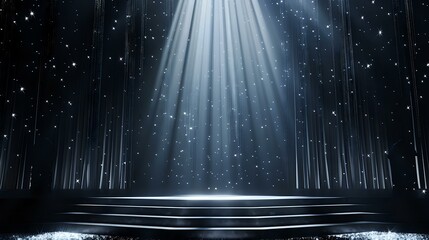 an elegant view of black award stage with white light rays and sparks,a beautiful background