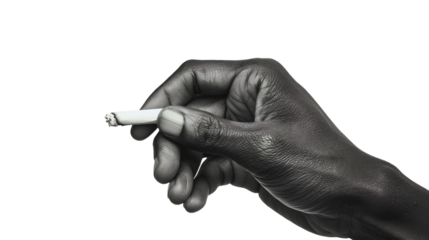 Hand of a black man holding a cigarette on transparent background