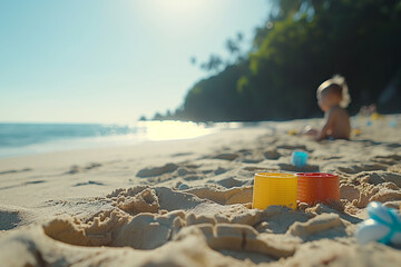 Children playing at the beach during the summer