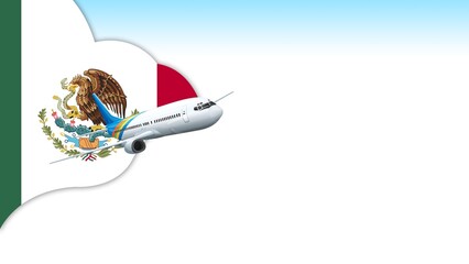 3d illustration plane with Mexico flag background for business and travel design