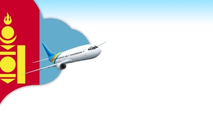 3d illustration plane with Mongolia flag background for business and travel design