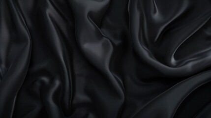 Luxurious black satin fabric with a smooth, shiny texture for an elegant backdrop or decoration