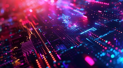 A modern abstract background wallpaper with digital glitch effects and neon lights, showcasing the intersection of technology and artistry in stunning high resolution.