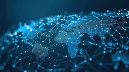 Visualize the concept of globalization with a striking stock photo featuring a world map vector composed of interconnected dots and points, representing the integration of economies.