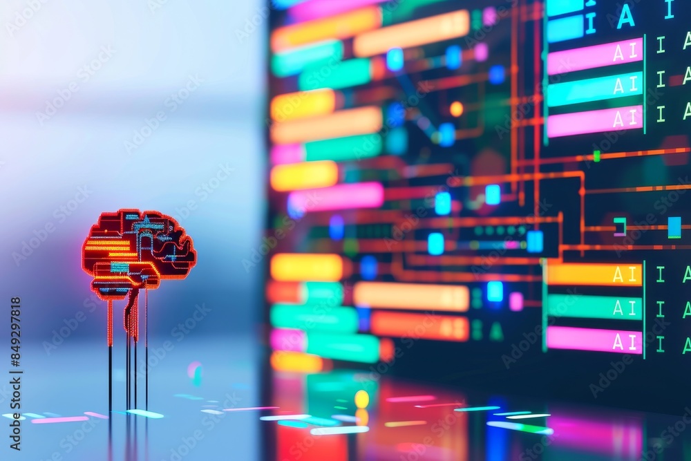 Poster ai brain with neural network visualization, advanced artificial intelligence technology, high tech d