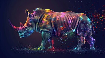 Visualize the spirit of conservation with a captivating stock photo of an abstract rhinoceros portrayed in a colorful pointillism vector illustration.