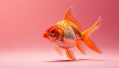 Fototapeta premium cute fish sitting on a solid pastel background with space above for text