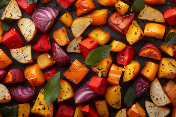 Roasted Vegetables With Herbs and Spices on Baking Sheet