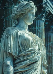 Obraz premium Futuristic Fusion of Technology and Classical Art Elements with Holographic and Data Stream Effects