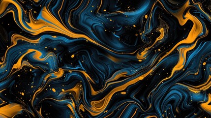 Abstract yellow and blue pattern against a black backdrop for wallpaper and design