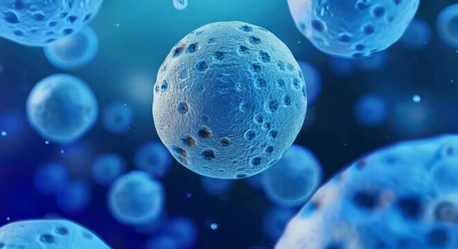 An abstract blue cell balls floating resembling cell structures in a stylized design