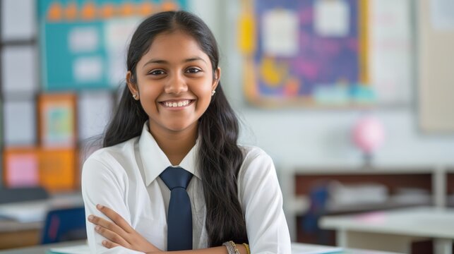 Smiling Bangladeshi High School Girl in Classroom Setting for Education and Learning Concepts - Powered by Adobe