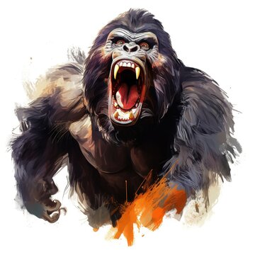 Angry aggressive big monkey gorilla in the jungle.