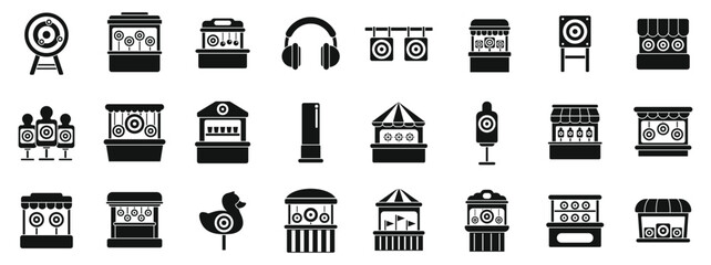 shooting gallery icons set. Shooting gallery icons set. Simple set of shooting gallery related vector icons for web design on white background