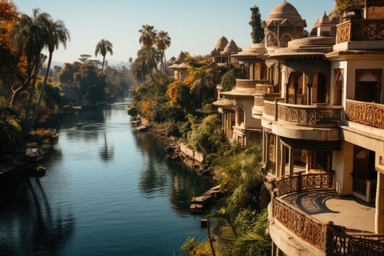 Bairro de Zamalek, in Cairo Serena Island in the Nile, with parks and museums., generative IA