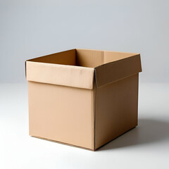 Photo of an opened brown packaging box or carton on white background. Generative Ai