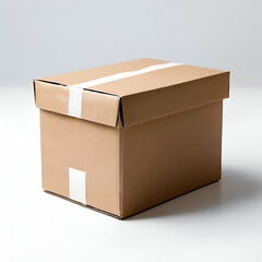 Photo of a close brown packaging box or carton on white background. Generative Ai
