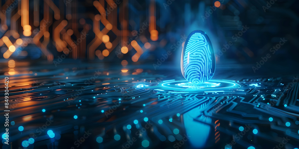 Poster fingerprint indentification to access personal financial data biometrics security, innovation techno