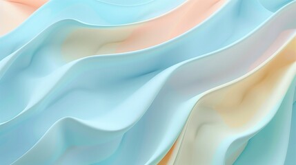 Obraz premium A tranquil composition of pastel waves in baby blue, light coral, and pale yellow, flowing effortlessly with a soothing rhythm.