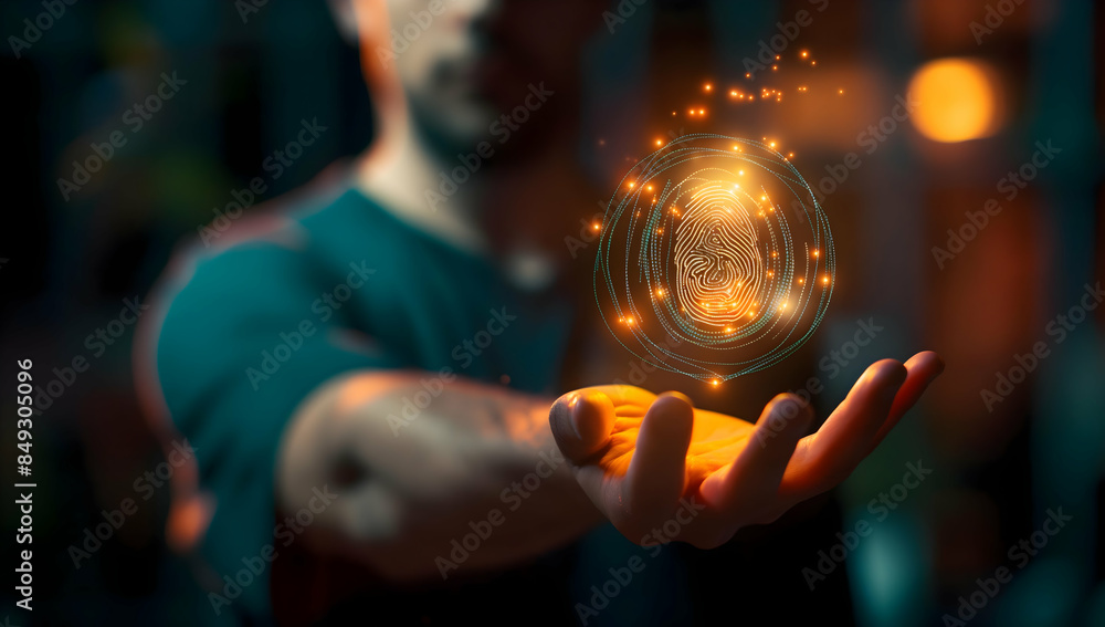 Poster fingerprint indentification to access personal financial data biometrics security, innovation techno