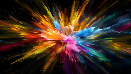 Obraz premium Abstract colorful explosion of paint on black background. Dynamic and vibrant artistic design.