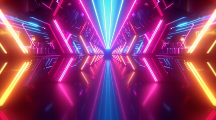 Obraz premium A vibrant abstract background wallpaper with neon lights and glowing effects, creating an electrifying atmosphere captured in ultra-high definition.