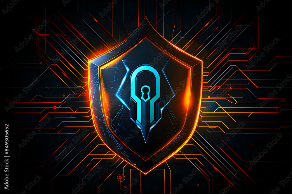 Aufkleber abstract digital shield with a glowing keyhole, symbolizing cybersecurity and data protection.