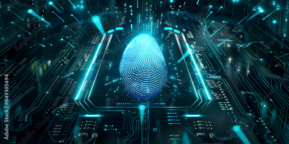 Poster fingerprint indentification to access personal financial data biometrics security, innovation techno