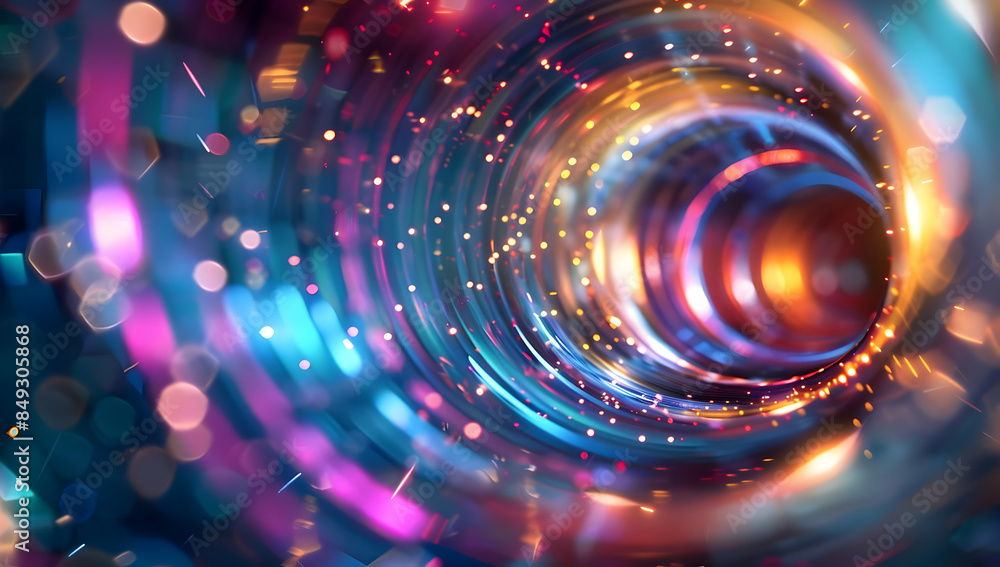 Poster abstract swirling tunnel of light and color, creating a vibrant and dynamic visual.