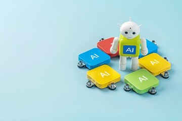 AI Toy Blocks on Blue Background, Advanced Artificial Intelligence Concept, High Tech Digital Innovations, Futuristic Design, Modern Tech Elements, Creative Idea Illustration.