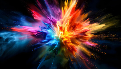 Abstract vibrant colors exploding in a burst of energy against a black background.