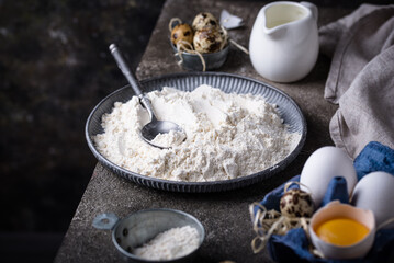 Baking ingredients with flour and eggs