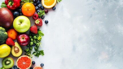 Proper nutrition banner copy space background healthy foods diet menu veggies fruits fresh Healthy lifestyles, advertising, and creative lifestyles, Generative AI.