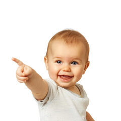 Lovey baby pointing to choose and press white background