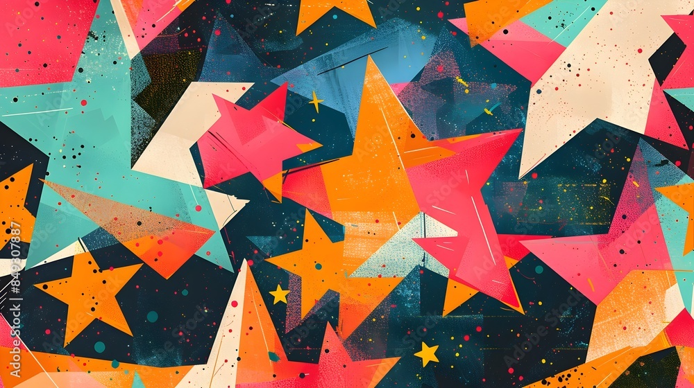 Poster vibrant abstract geometric shapes explosion colorful graphic background pattern