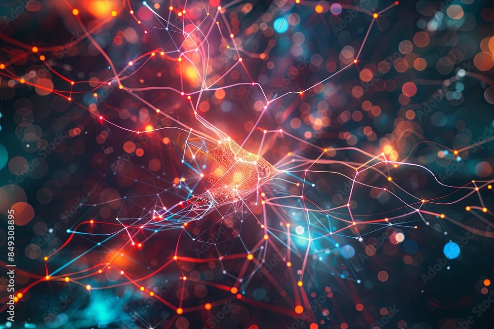 Poster A visual of a neural network illustrating the interconnected nodes and connections that enable artificial intelligence to process data and learn. Generative AI
