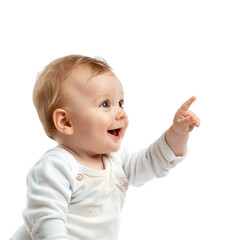 Lovey baby pointing to choose and press white background