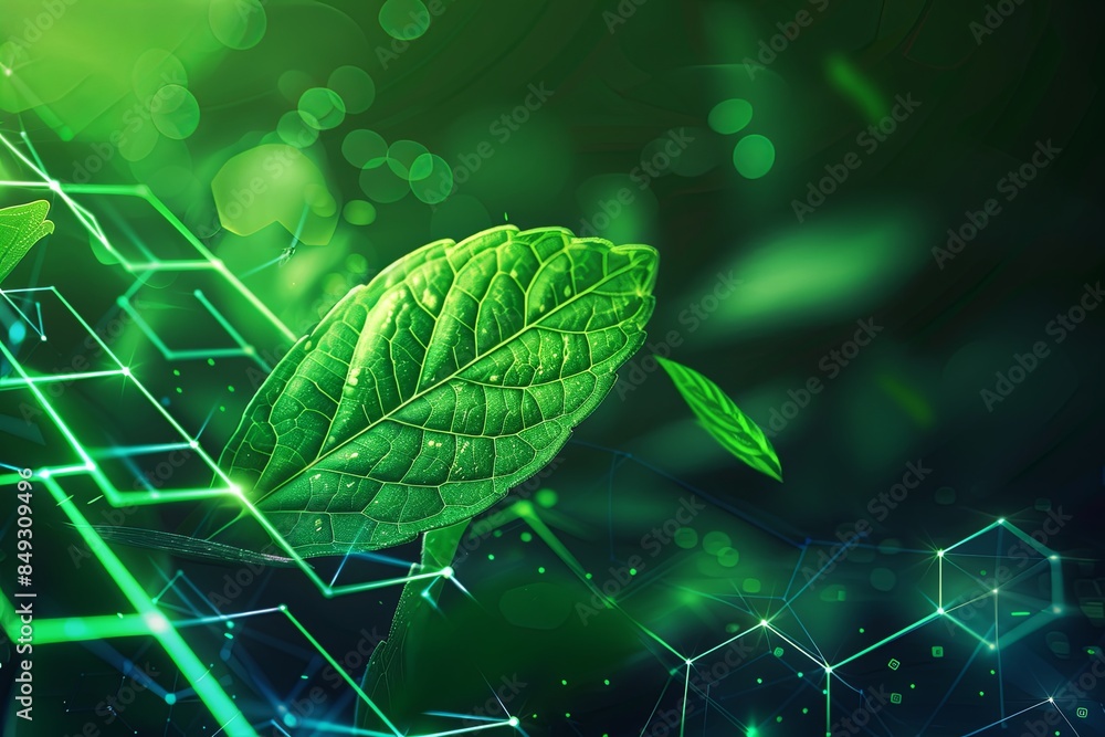 Sticker Eco-Friendly Innovation Background with Green Leaf