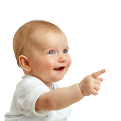 Lovey baby pointing to choose and press white background
