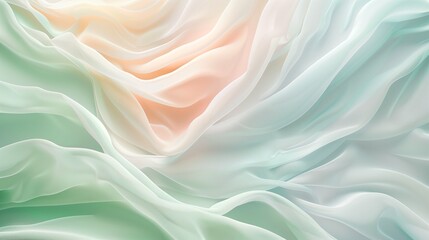 Obraz premium An elegant display of pastel waves in mint green, light peach, and baby blue, flowing smoothly with a sense of gentle motion.