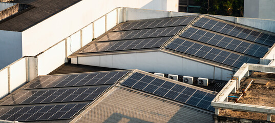 Solar panels installing on roof use for renewable and sustainability energy